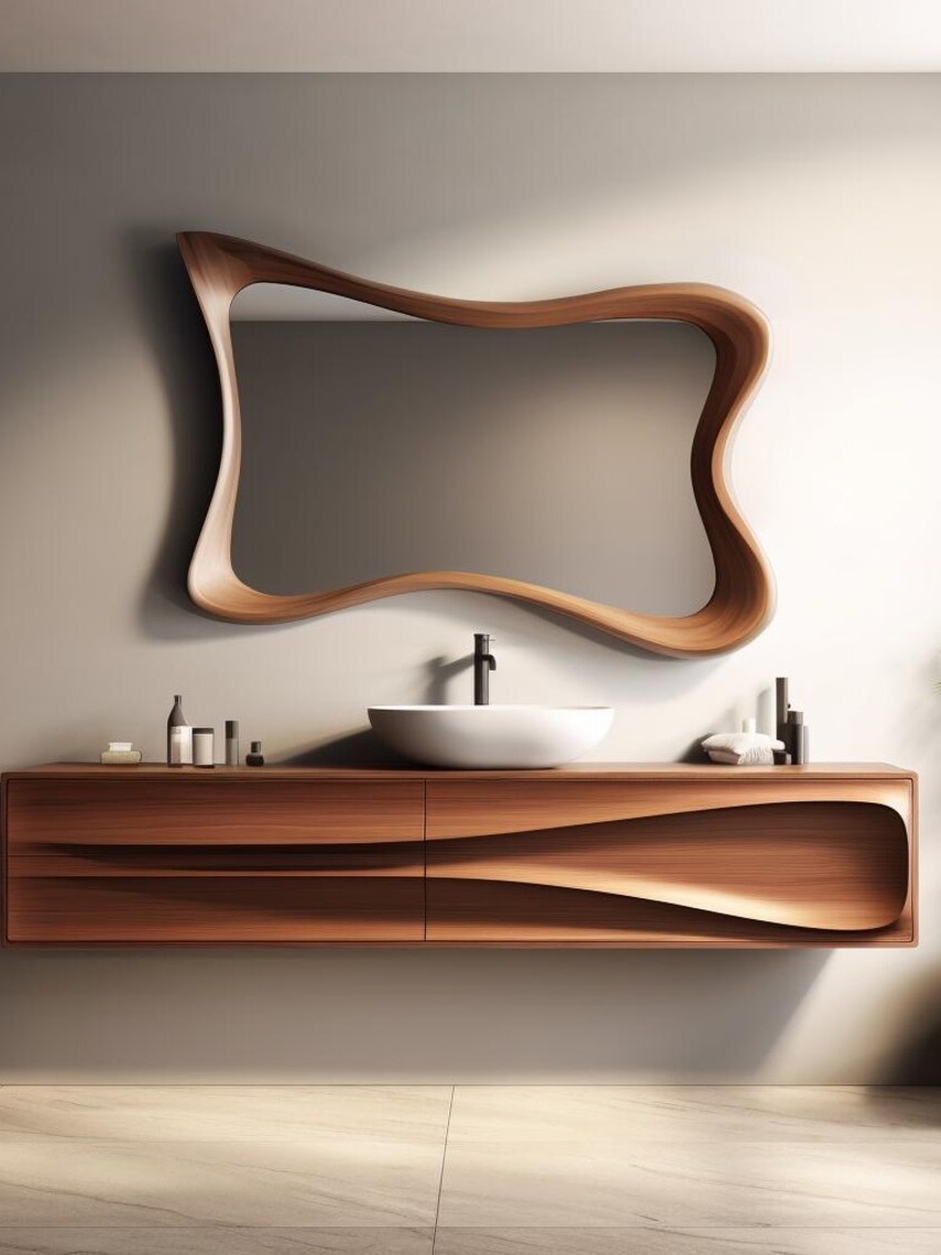 Vintage Lighting Decor - & French-style Vintage Wood Bathroom Mirror