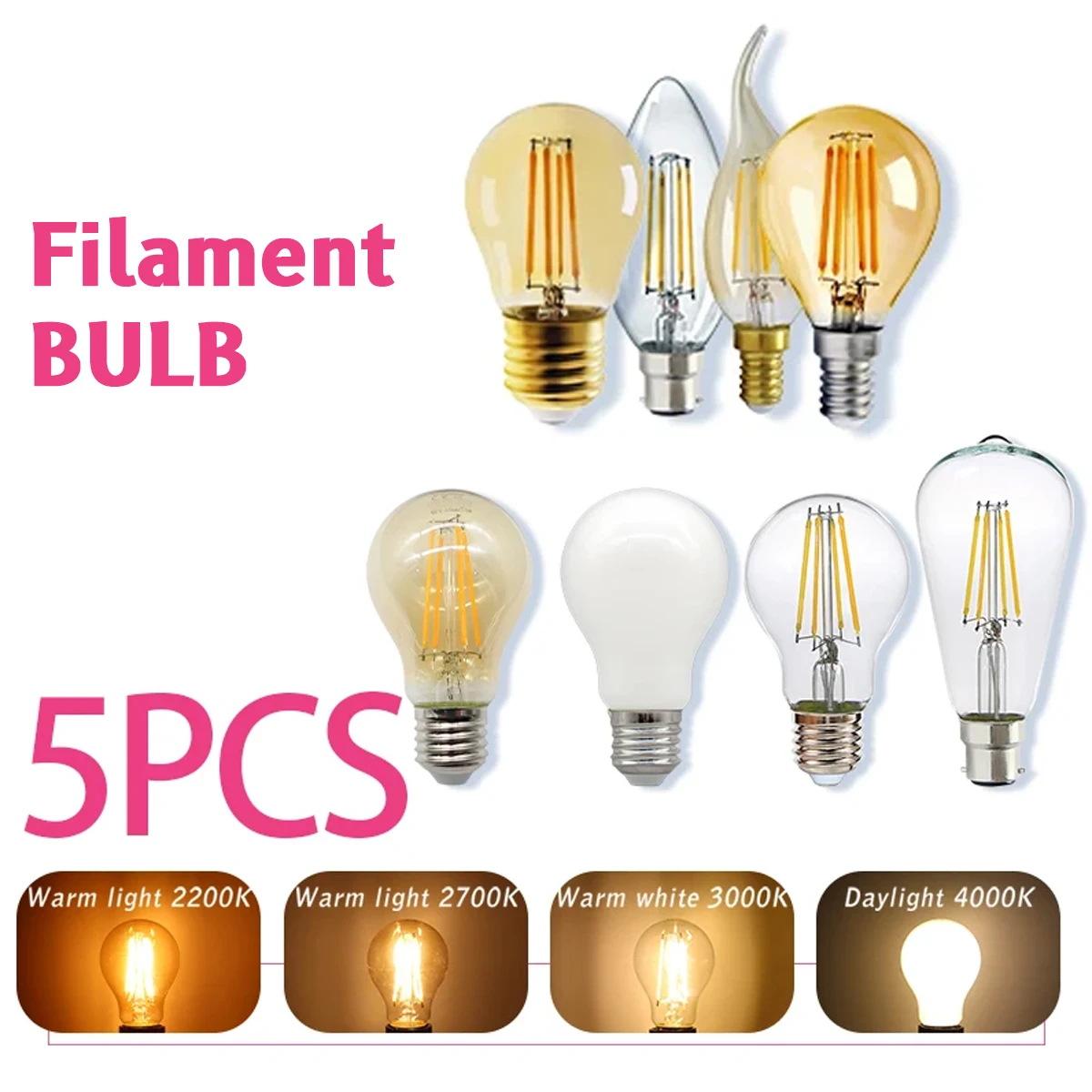 Vintage Lighting Decor - 5PCS E27 E14 B22 Retro Edison
