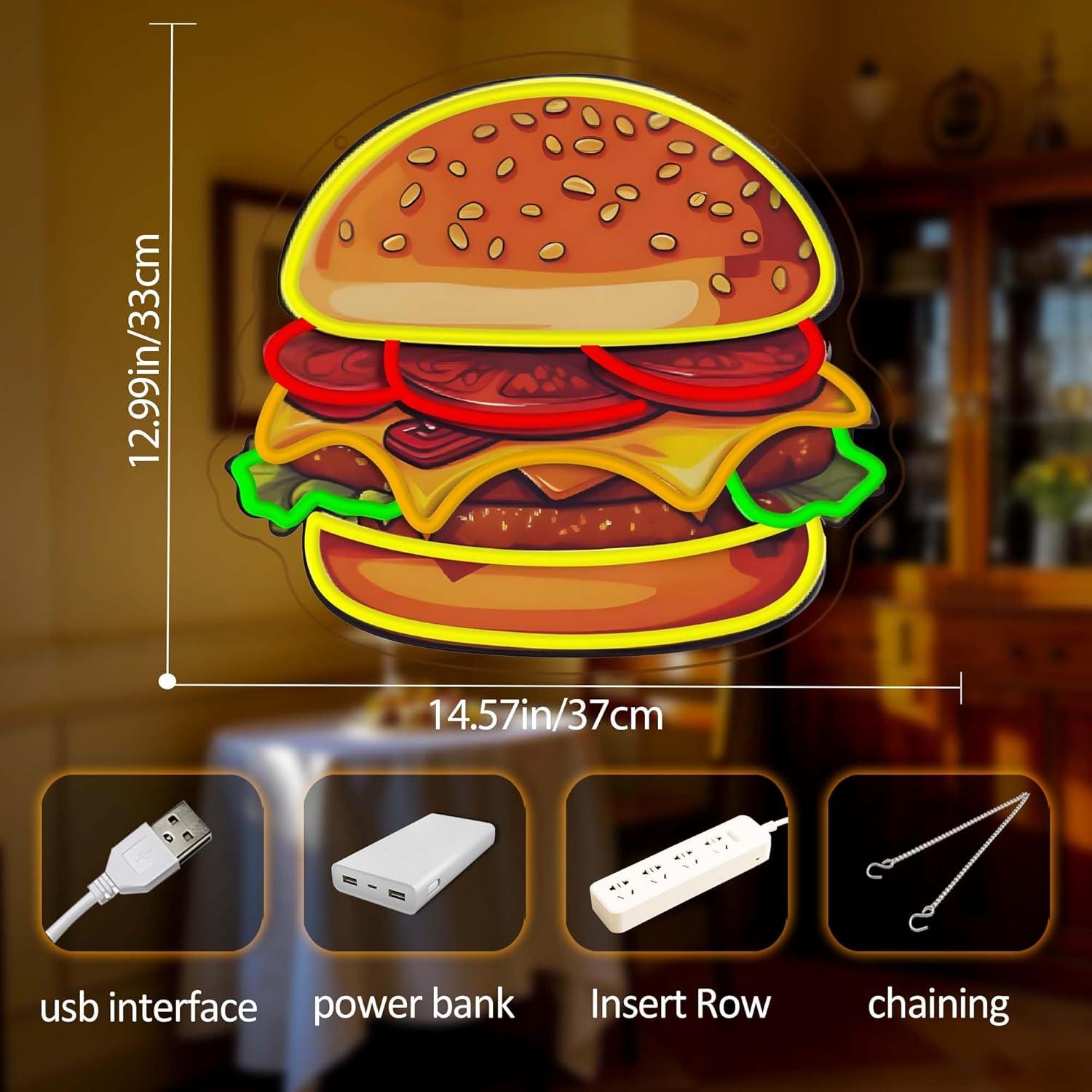 Burger Neon Sign LED Hamburger - đánh giá và giá Restaurant Lighting Decoration