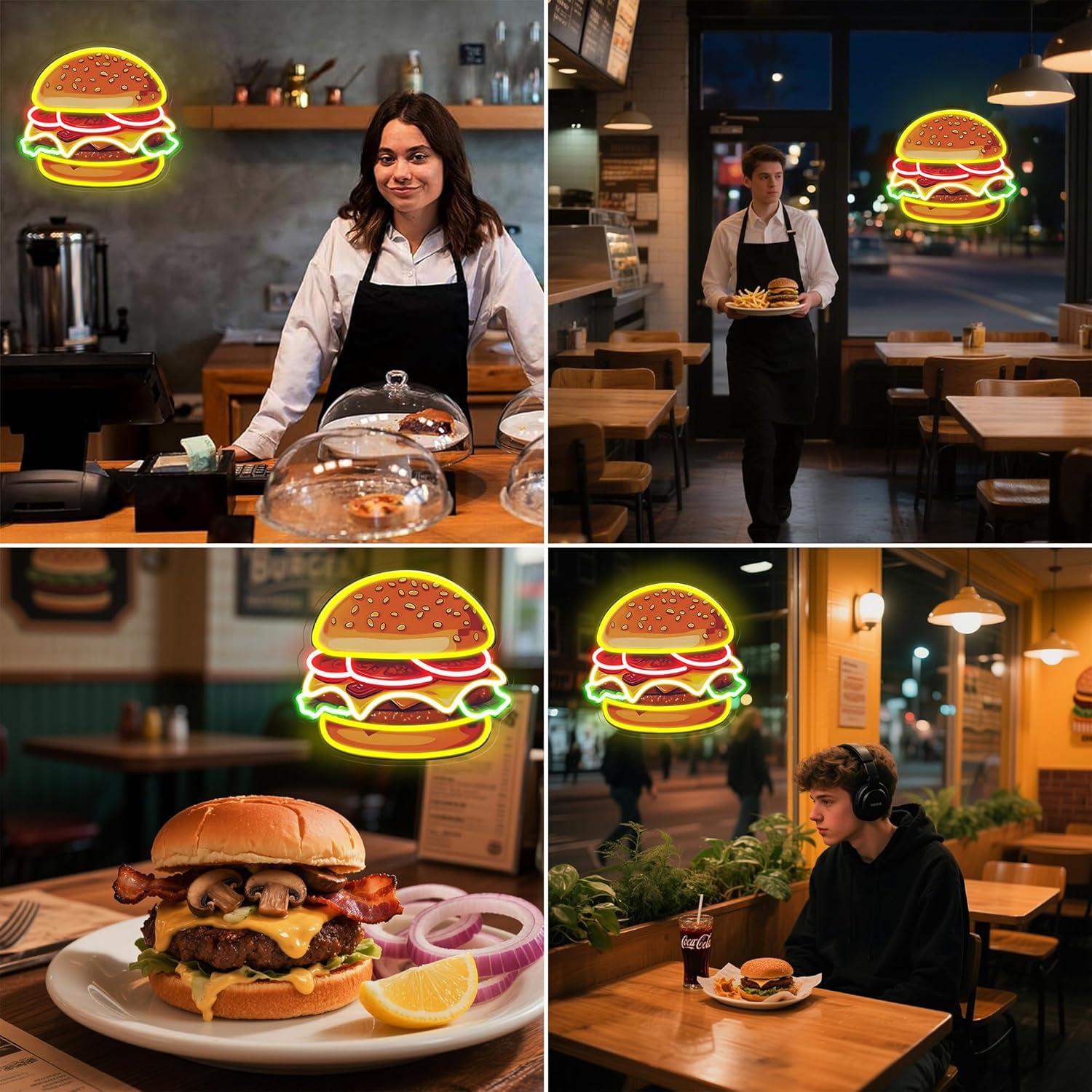 Burger Neon Sign LED Hamburger - đánh giá và giá Restaurant Lighting Decoration